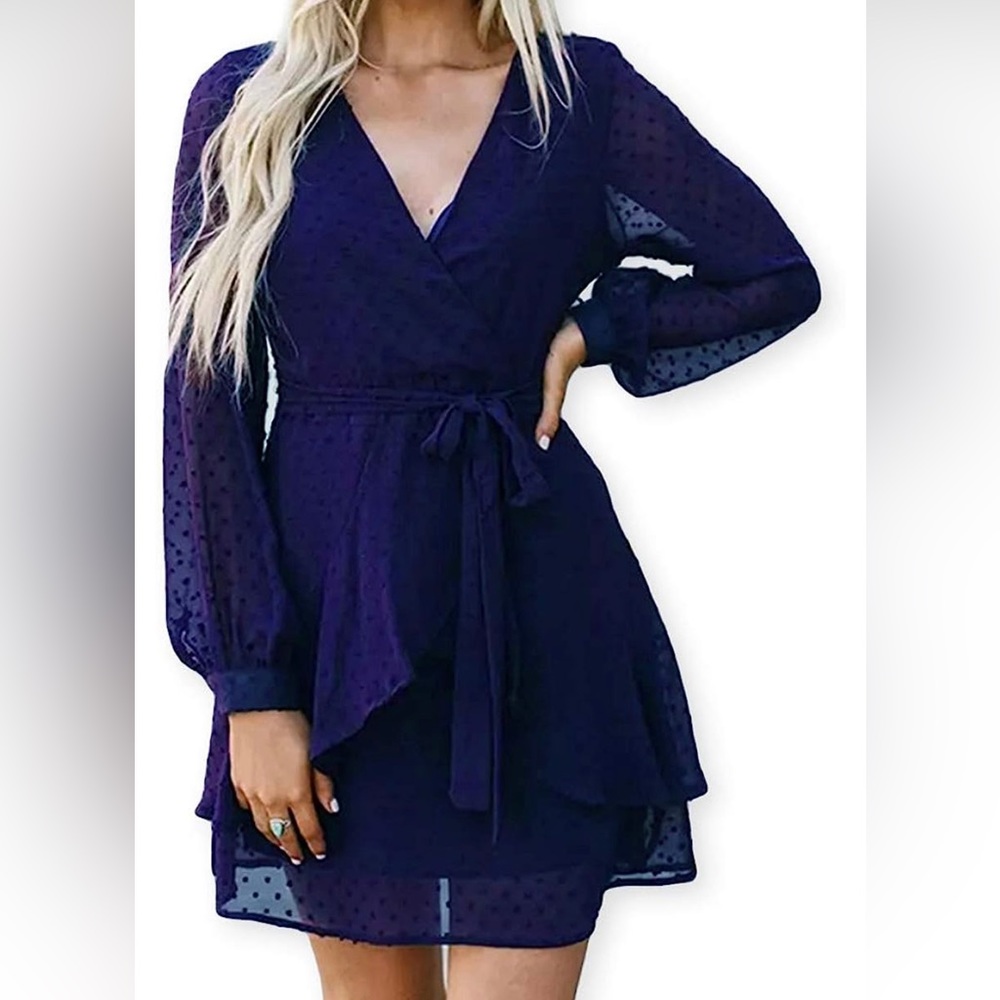 🎉 NWT Blue dress with tie-back detail and sheer sleeves and back. 💙
